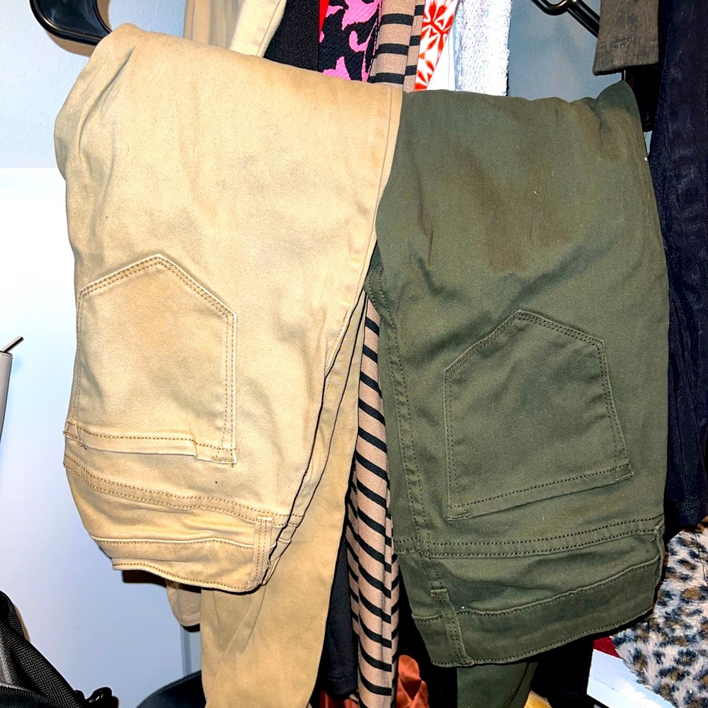 Or navy khaki and olive green jeans